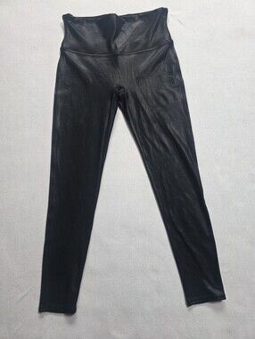 SPANX Faux Leather Leggings Black Large Petite High Rise Shaping